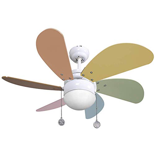 RPS Ventilador de Techo con luz, 77 cm Øx 34 cm, Luz 1xE27, 6 Aspas y 3 Velocidades Pastel