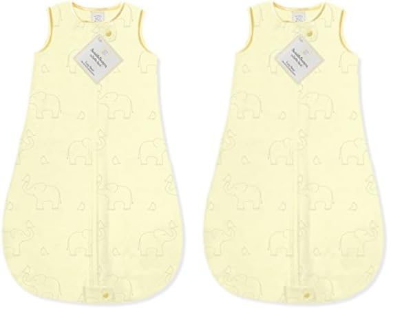 SwaddleDesigns Saco de dormir de franela de algodón, diseño de elefantes sobre amarillo, 6-12 meses, fabricado en los Estados Unidos, manta portátil