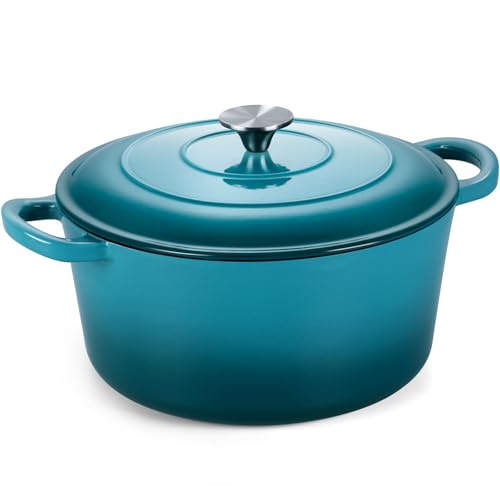Onader 7QT Dutch Oven Pot with Lid Cast Iron Large Pot for Bread Baking Round Dutch Oven Enameled Heavy Duty Cookware - Dark Cyan