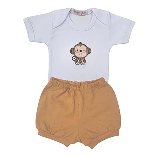 Conjunto Roupa Bebê Body Macaquinho e Short Tapa Fralda Menino Menina Infantil Tamanho:GG;Cor:Bege