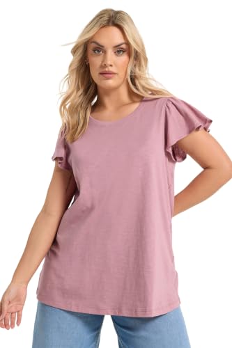 Image of Yours Curve Pink Frill Sleeve Top - Women's - Plus Size Curve