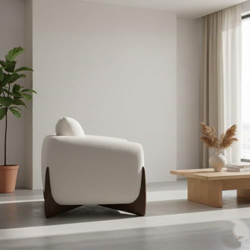Image of Lakdi The Furniture Modern Cozy Sherpa Lounge Chair with Boucle Upholstery, Curved Wood Base & Oversized Club Seating for Living Room & Bedroom | 5 Years Warranty | Free Assembly - 15185252
