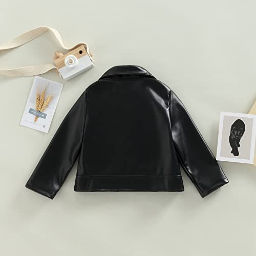 Kids PU Leather Jacket Long Sleeve Turn-Down Collar Zipper Closure Casual Outwear for Girls Boys3