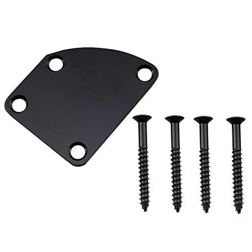 Musiclily 4 Holes Curved Neckplate Electric Guitar Neck Plate for Fender Strat Stratocaster Tele Telecaster Guitar or Bass, Black