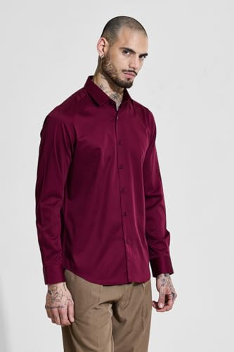 Image of SNITCH Men Formal Shirt | Slim Fit Long Sleeve Spread Collar Solid Design | Premium Cotton Blend & Breathable Fabric for Office & Casual Wear
