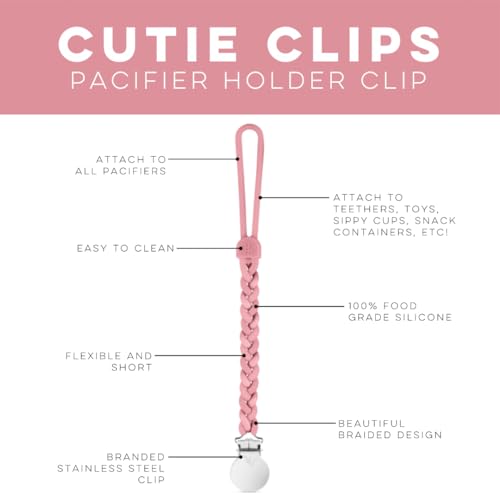 Image of Ryan & Rose Cutie Clip Braiden Pacifier Clip - Braided Silicone (Rose)