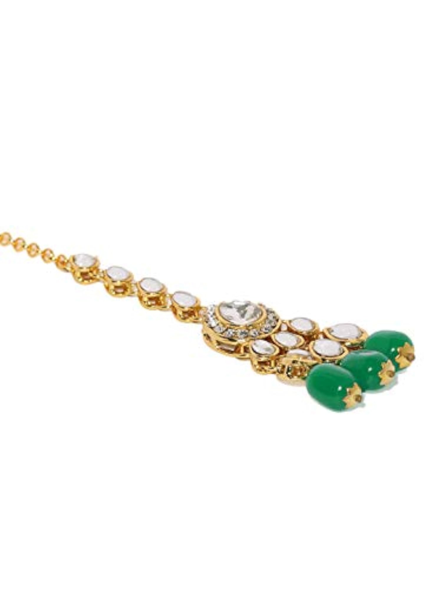 Women's Kundan & Dangling Green Beads Necklace Set