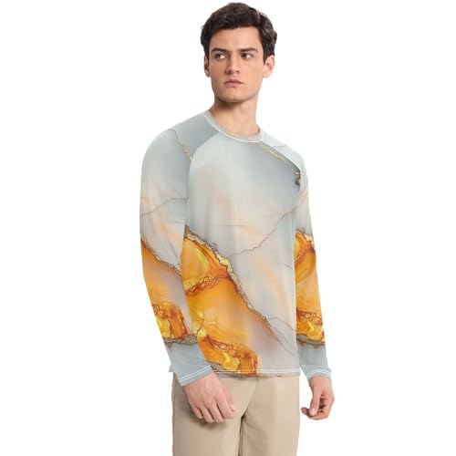 Marble White Orange Shirts Summer UPF 50+ Slim fit Loose Mens Sun Shirts Protection Long Sleeve Beach3
