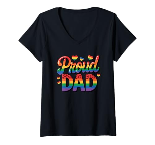 Mujer Proud Dad Rainbow LGBTQ - Soporte cardíaco Camiseta Cuello V