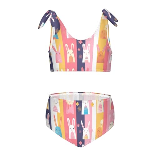 Happy Easter Rabbit Bunny Pink Girl 2 Pieces Kids Bikini Set Quick-Dry Swimsuit Swimming Suits Cute Shoulder Strap