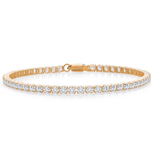 Gem Stone King 10K Yellow Gold Round Lab Grown Diamond Tennis Bracelet For Women | 2.75 Cttw | E-F Color | VS1-VS2 Clarity | Available in 6.5, 7, 7.5 Inches