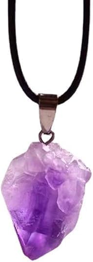 1Pc purple Natural Amethyst Raw Stone Pendant Necklace for Ideal Gift Women Men Raw Amethyst Pendant Crystals Necklaces Reiki Meditation Therapy Alternative Medicine