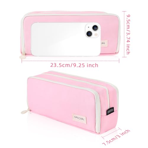 Image of iSuperb 3 Compartments Pencil Case Pouch Big Capacity Pencil Holder for Kids Teen Girls Boys Student School Supplies Oxford Stationery Storage Cosmetic Case (Pink)