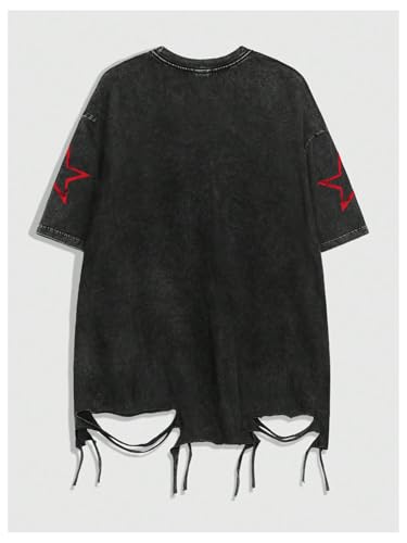 Verdusa Men Ripped Graphic Tees Short Sleeve Drop Shoulder Grunge Punk Oversized Tshirts Emo Scene Clothes Streetwear2