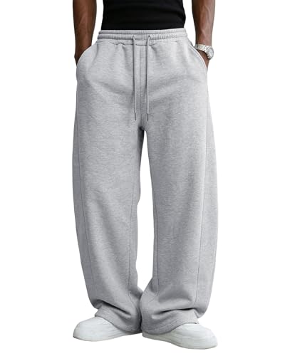 Image of Men's Baggy Sweatpants Cotton Fleece Wide Leg Lounge Sweat Pants Drawstring Waist Jogging Pants with Pockets