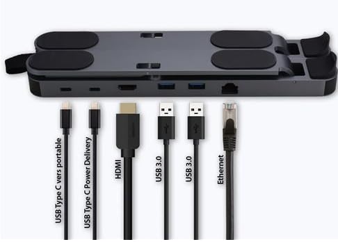 Docking station de 6 puertos usb con soporte vertical para pc portátiles y monitores