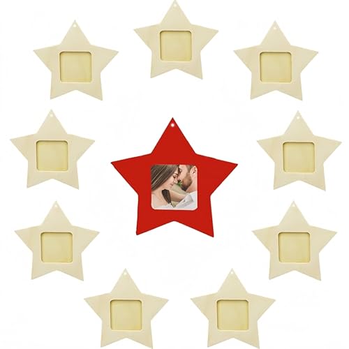 10Pcs Christmas Picture Frame Ornaments Star Wood Photo Ornaments...