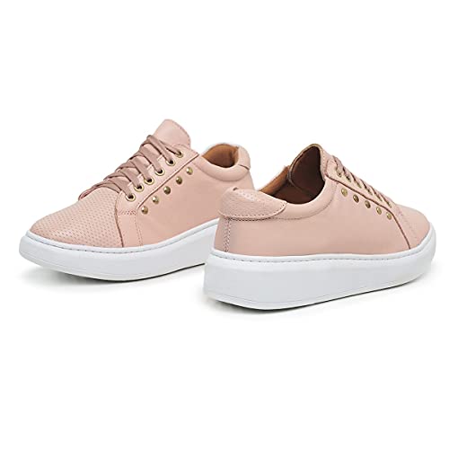 Tenis Sapatenis Feminino Couro Palmilha Gel Liso Tamanho:35;Cor:Rosa