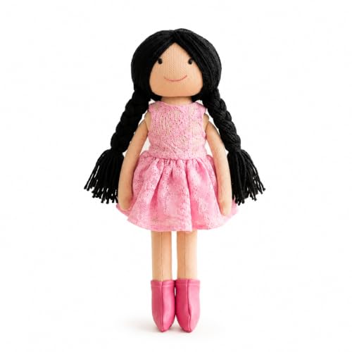 Image of Handcrafted Indian Rag Doll Set, Stitch Soft Toy Doll for Kids, Soft Cotton Fabric Yarn Cloth Doll, Traditional South Indian Soft Toys for Kids Room Decor (Pink, Dot and Net)