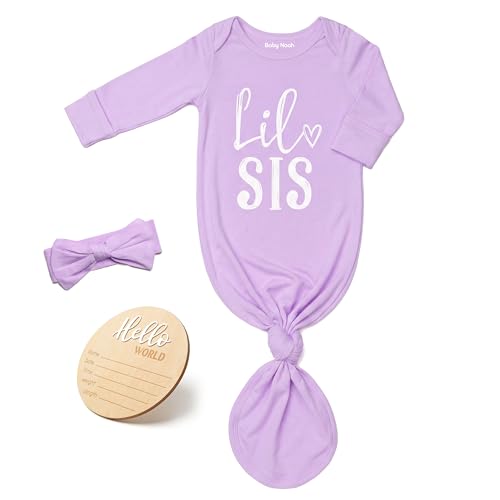 Image of Little Baby Sister Newborn Girl Outfit, Cute Knotted Gown 0-3 Month Soft Infant Going Home Sleepers