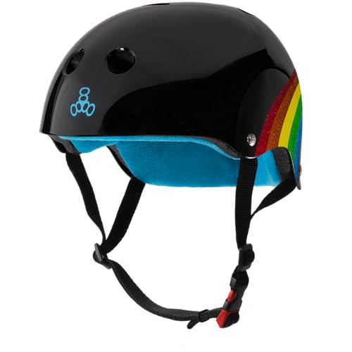 Image of Triple Eight THE Certified Sweatsaver Helmet for Skateboarding, BMX, and Roller Skating, Rainbow Sparkle Black, Small / Medium