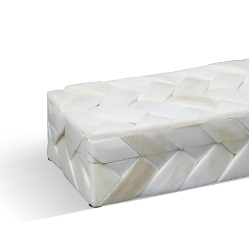Image of Handicrafts Home Decorative Box - Handmade Jewelry Organizer Box with Lid - Keepsake Box for Home Decor, Jewelry, Accessories, Collectibles - Modern Wooden Storage Box - Braid, 10X2.5X1.5 inch
