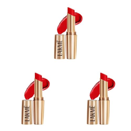 Image of LAKME LAKM Lakme Powerplay Priming Matte Lipstick, Smooth Finish, Lightweight Smudgeproof, Lasts 16hrs, Hydrates Lips, Red Twist, 3.6g | (Pack of 3)