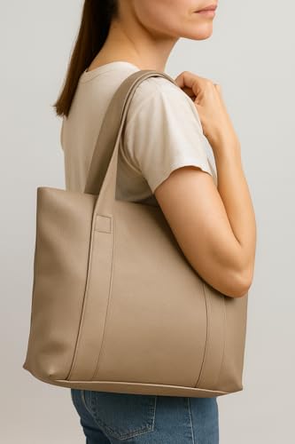 Image of Women's Brown Leather Tote Bag for Office | Laptop Handbag with 11 Inch Compartment, Multiple Pockets & Zipper | Large Capacity Work Shoulder Bag for Daily Use & Travel | quality material