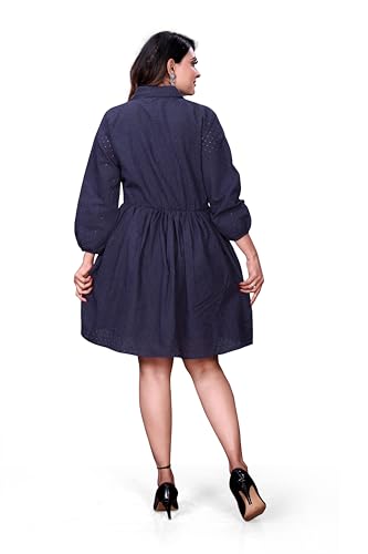 Image of Women's Cotton Self Design Chicken Work Midi Dress for Women | One Piece Dress for Women