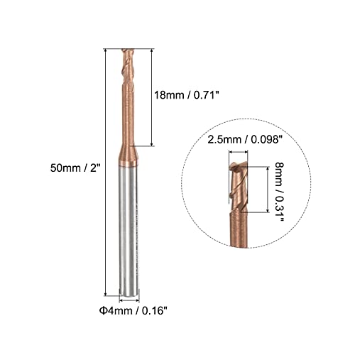 Image of uxcell Square Nose End Mill, 2.5mm Solid Carbide AlTiSin Coated Long Reach CNC Router Bits 2 Flutes Milling Cutter with Extended Neck, 18mm Cutting Length 4mm Shank