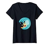 Womens Despicable Me Minions Surfs Up Tidal Wave V-Neck T-Shirt