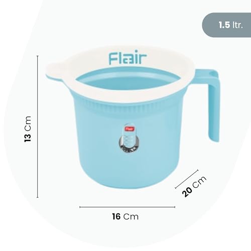 Image of FLAIR Estella Plastic Bath Mug Set of 3 - Durable, Lightweight & Stylish - Ideal for Daily Use in Bathroom & Kitchen (Blue, 1.5 LTR)
