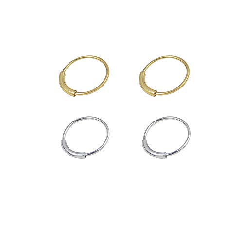 4 feine Nasenringe 2 Silber und 2 Gold mit Verschluss 9 mm Durchmesser 0,6 mm Dicke Cover