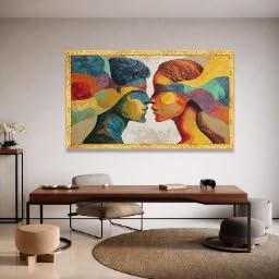 Tableau abstrait sur toile couple romantique coloré d'expressionnisme 45x80cm - 2
