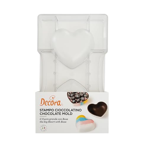 Decora 0050074 Stampo Professionale Cioccolatino a Forma di Cuore con Base Grande, Policarbonato, 2 Cavità, 75 X 25 mm, Ideale per Realizzare Cioccolatini Lucidi, Design Professionale, Made in Italy