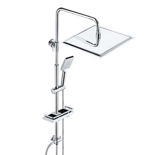 JOHO Edelstahl Duschsystem ohne Armatur Chrom Regendusche Duschset mit Duschgarnitur Ablage (Kopfbrause 30x30cm)