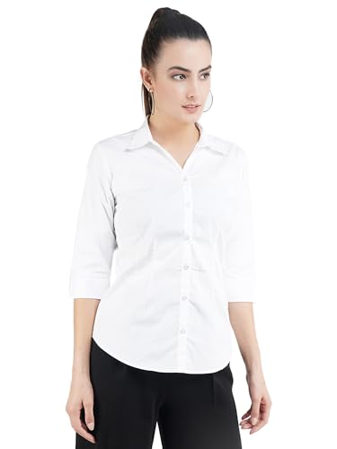 Image of Skyla Women's Cotton Rich Formal Shirt | 3 /4 Sleeve Office Wear | Regular Fit Business Casual Workwear