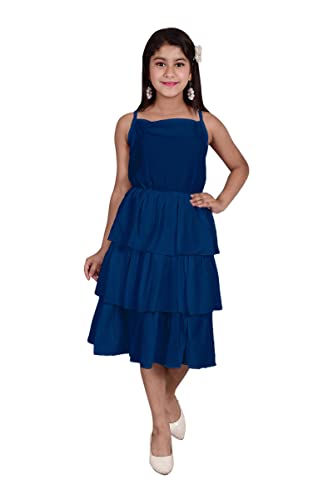 Image of Knee Length Crepe Layered Sleeveless Dress for Girls