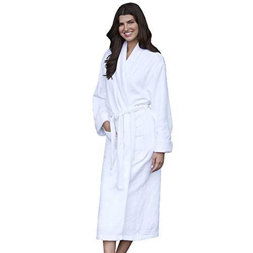 Mansfield Unisex Diamond Weave Shimmer Lined Shawl Collar Spa Robe, White, O/S