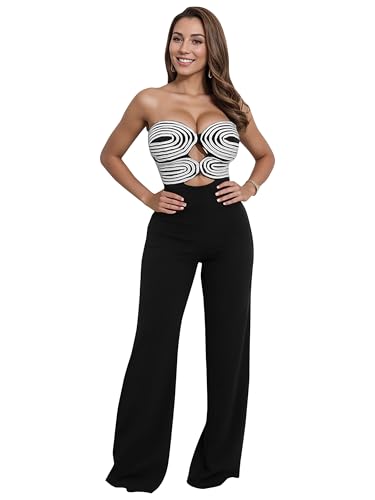 CUTUBLY Women&rsquo;s Strapless Tube Jumpsuit for Birthday Party,Club,Vacation...