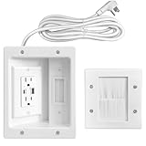 TV Cord Hider for Wall Mounted TV – Dual Outlet in-Wall Cable Management Kit for Power & Low Voltage Cables – Includes 9.84”L x 7.87”H x 3.94”D Module, Wall Template, Saw (4 Data Cable Jacks)