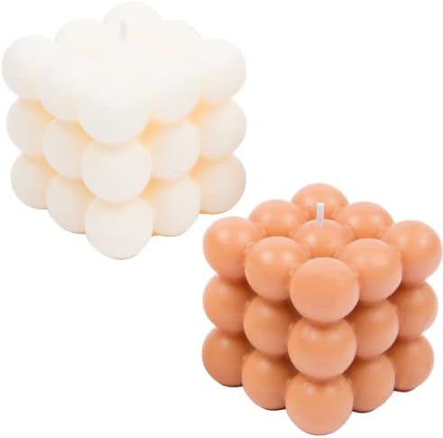 Loftern Creme(Vanilla) and Brown(Hazelnut) Scented Bubble Candle Set of 2 - Handmade, Natural Soy Wax Based, Uniquely Aesthetic Shaped Candles - Decorative Candles for Home Decor, Velas Aromaticas