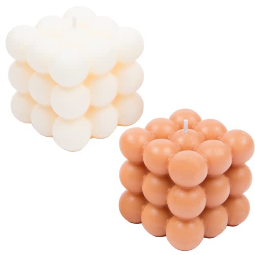 Loftern Creme(Vanilla) And Brown(Hazelnut) Scented Bubble Candle Set Of 2 - Handmade, Natural Soy Wax Based, Uniquely Aesthetic Shaped Candles - Decorative Candles For Home Decor, Velas Aromaticas #TOP2