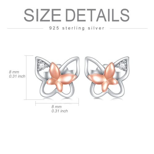 Sisgem Sterling Silver Butterfly Stud Earrings With 1.5Mm Diamond For Women Girls,S925 Two Tone Butterfly Earrings Natural Diamond Jewelry Gifts For Birthday Christmas (Sterling Silver-White Diamond) #TOP3