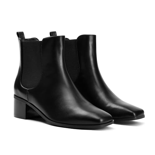 Elisabet Tang Women's Chunky Heel Chelsea Boots,2 Inch Fashion Square Toe Low Block Heel Ankle Booties Slip On Elastic Fall Booties Shoes4