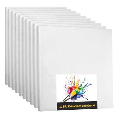 Keilrahmen Set aus 10 Stück in 100x100 cm, weiße Künstlerleinwand aus Polyester, zum Bemalen, fertig bespannt, geeignet für Acrylfarben oder Textilfarben, DIY Projektbedarf für Maler und Künstler Keilrahmen Set aus 10 Stück in 100x100 cm, weiße Künstlerleinwand aus Polyester, zum Bemalen, fertig bespannt, geeignet für Acrylfarben oder Textilfarben, DIY Projektbedarf für Maler und Künstler