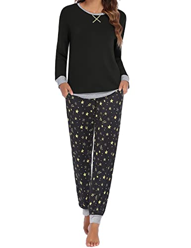 Ekouaer Damen Schlafanzug Lang Zweiteiliger Pyjama Set Rundhals Hausanzug...