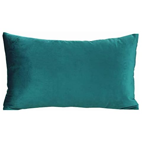 VAKADO 12"x20" Velvet Soft Solid Lumbar Throw Pillow Case Rectangle Decorative Cozy Cushion Cover Home Decor for Couch Sofa Bedroom Bed, Teal Cover