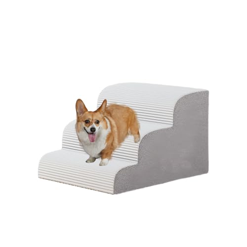 BDHD 犬用ステップ 3段 5段 ドッグステップ 犬用スロープ 犬用踏み台 犬用階段 小型犬 室内犬 高齢犬 登り降り補助 滑り止めマット付き カバー取り外し 洗える 手持ち付き関節への負担を軽減 (3段,グレー)
