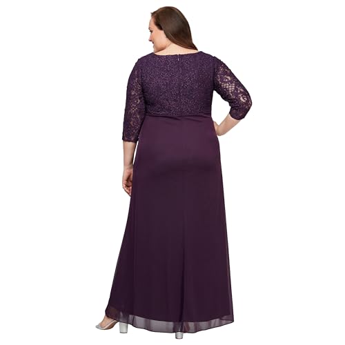 Image of Alex Evenings Womens Long Lace Top Mother of The Bride Dress with Empire Waist (Plus Size)